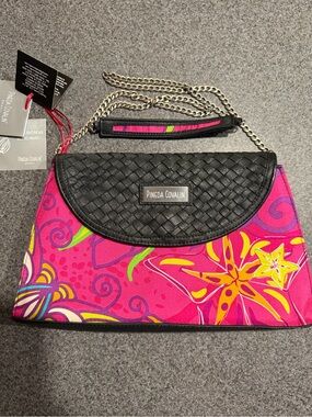 Pineda Covalin Exotic Fruits Silk Shoulder Bag Pink Floral Chain